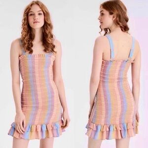 American Eagle Smocked Striped Rainbow Pastel Dress